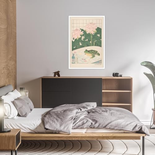 Minimalist Frog in Bathtub Canvas Poster - Retro Wall Art 8x12in