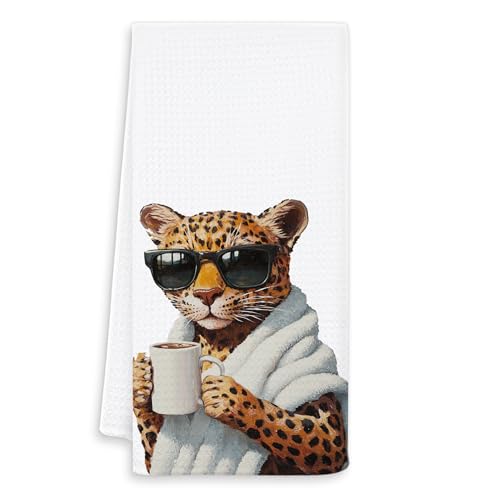 OSLYSOF Funny Leopard Hand Towel, Trendy Cheetah Glasses Print, 16x24 Inch