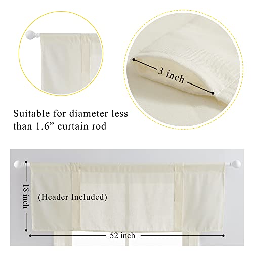 NICETOWN Kitchen Curtains for Small Window, 2 Panels Farmhouse Style Linen Semi-Sheer Light Filtering Valances for Living Room 18 inch Length with Adjustable Magic Straps, 52" x 18", Off White