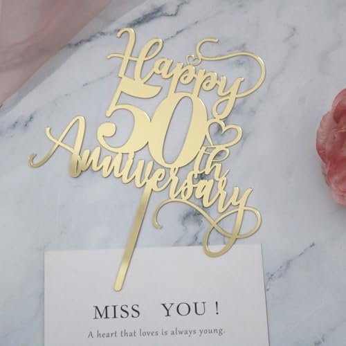 Acrylic Happy 50th Anniversary Cake Topper - Pre-Assembled