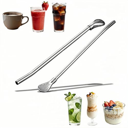 2-in-1 Stainless Steel Filter Straw Spoon - 9.65 Inch, 2 Pack