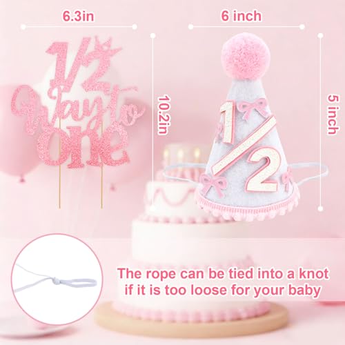 Half Birthday Decoration Set for Baby Girls with Banner, Hat & Cake Topper