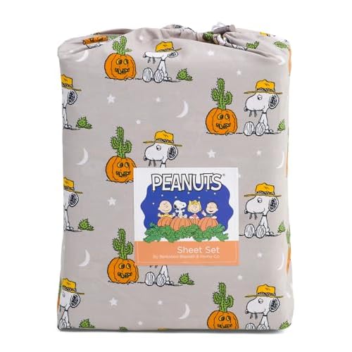 Berkshire Blanket Peanuts Halloween Fall Themed Sheet Sets (Gray - Spike Pumpkin & Cactus, Full)