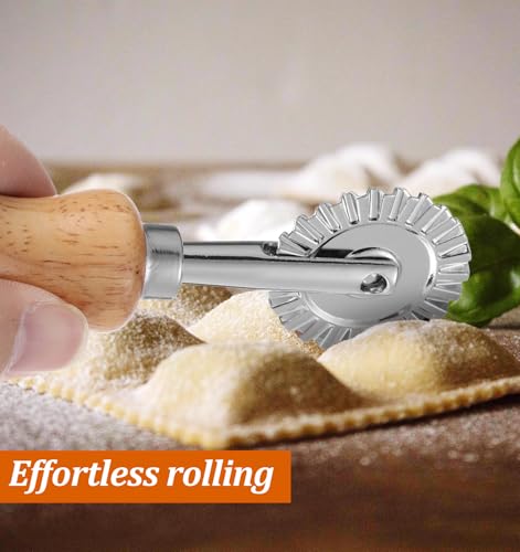 Fluted Pastry Wheel with Oak Handle - 2Pcs Stainless Steel Cutter