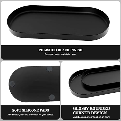 Black Metal Toilet Tank Tray Set - 2-Piece Bathroom Organizer