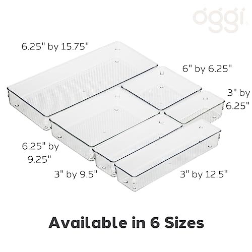 Oggi Clear Drawer Organizer 2-Pack - 6.25" x 15.75" Bins for Kitchen, Office, and Bathroom Storage