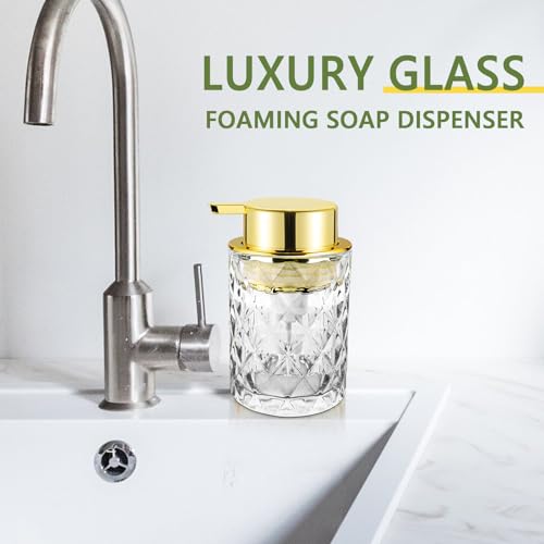 Abriclo Glass Foaming Soap Dispenser - Diamond Pattern with Gold Pump