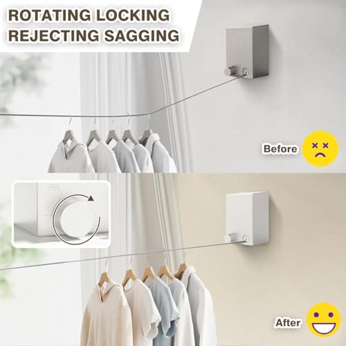 XIOQINE White Retractable Clothesline Indoor & Outdoor Laundry Line, No Sagging
