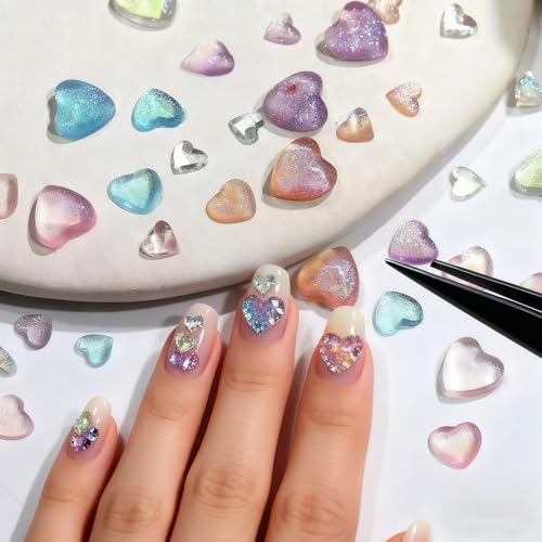 Aurora Heart Nail Art Charms Mixed Size Crystal Gems 50Pcs