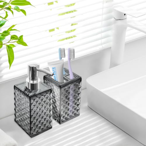 Seeatoo 2-Piece Bathroom Accessory Set, Grey Diamond Pattern Soap Dispenser