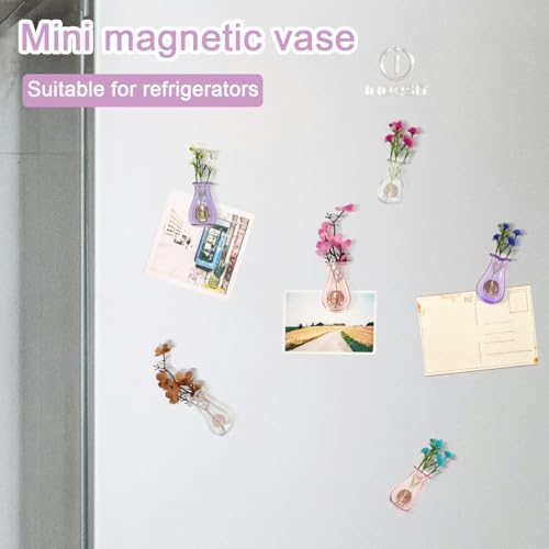 Frayot 6Pcs Mini Vase Magnets for Fridge - Purple, Pink & Clear 3D Decor