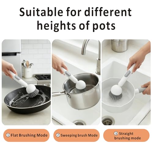 Rotating Dish Brush with Soap Dispenser - White 360° Kitchen Scrubber