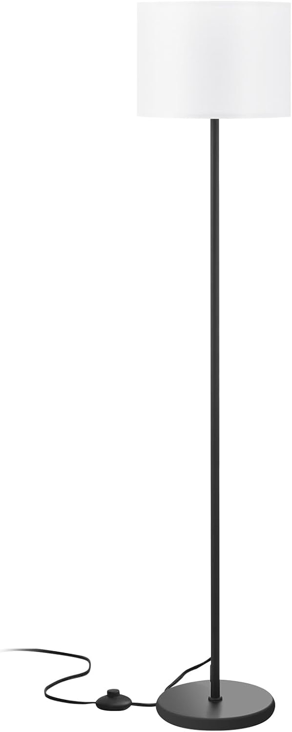 Skiennix Modern Floor Lamp - Simple Design with White Shade & Foot Pedal Switch | 60" Tall Black Pole Lamp for Living Room, Bedroom, Office, Dining Room, Kitchen