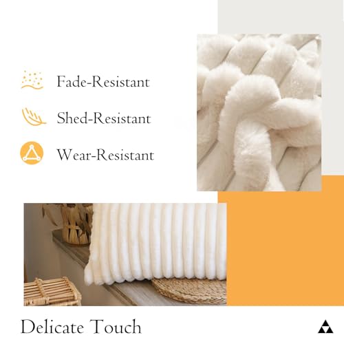JoraLion Cream Faux Fur Lumbar Pillow Cover 14x24 inch - Soft & Cozy