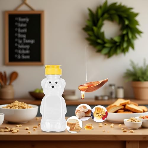8 oz Plastic Bear Honey Bottle Squeeze Dispenser with Flip-Top Lid