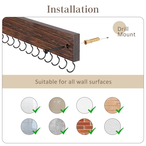 Lolalet Wall Mounted Wooden Necklace Holder - 15 Hook Organizer - Brown