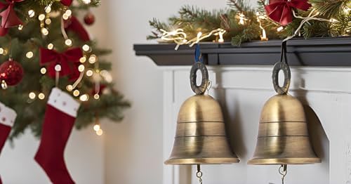 Indian Brass Jingle Bells for Home Decor Crafting & Door Decorations - 4 Plain