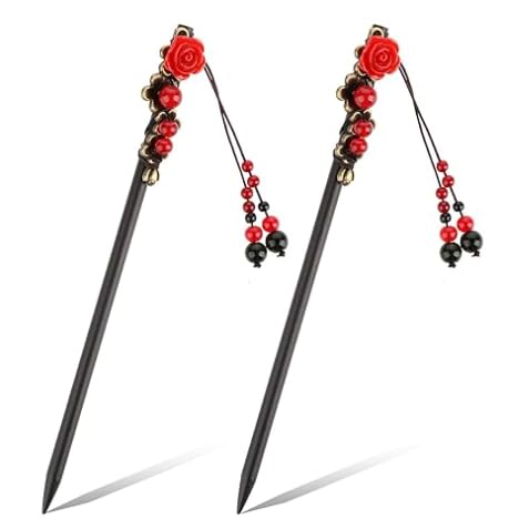 AOTDAOU 2 Pack Wooden Hair Sticks - Retro Handmade Flower Hair Pins for Long Hair