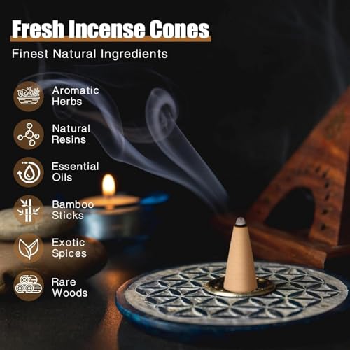 Pavo Cristatus Incense Cones Set A - Lavender, Jasmine, Sandalwood, Cinnamon, Rose, Dragons Blood