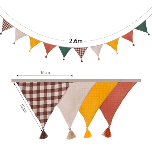 G2PLUS 8.5ft Double-Sided Cotton Triangle Pennant Banner - Boho Flags for Baby Showers & Birthday Parties