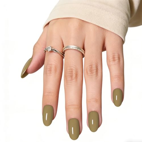 Shoindary Khaki Medium Soft Gel Oval Press On Nails Kit