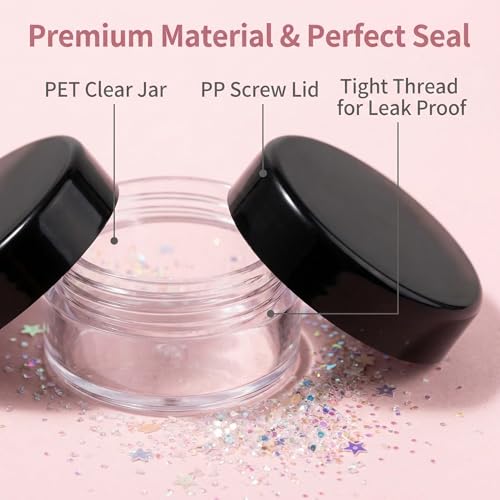 UPSTORE 25 Pack 3g Travel Containers with Black Lids, BPA Free Plastic Sample Jars
