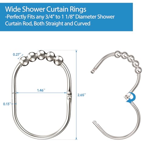 MENGJINGO 12PCS Chrome Shower Curtain Hooks - Rust Proof Stainless Steel