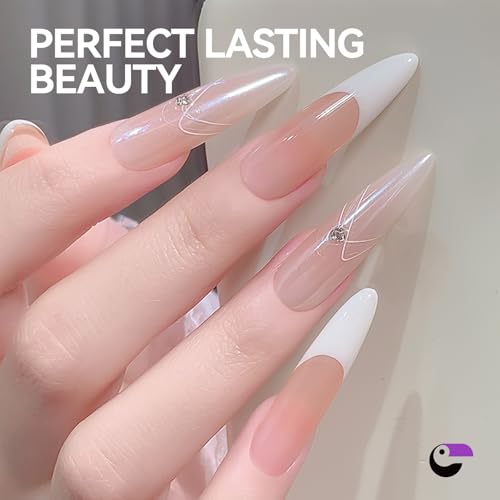 gelike ec XXL Almond Gel Nail Tips with French Guiding Lines, 84 Pcs