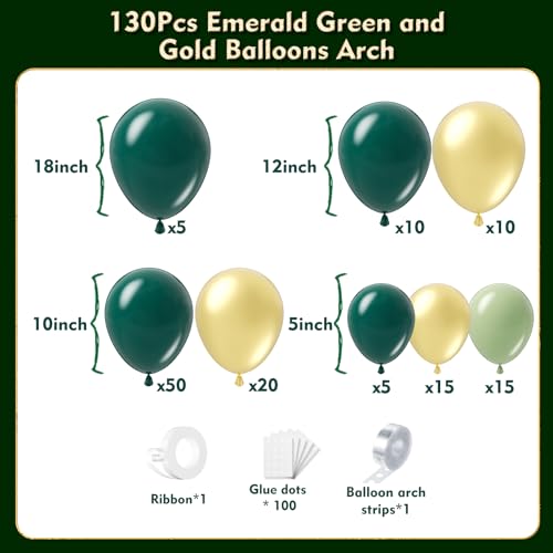 Emerald Green Balloon Garland Kit - 130pcs Dark Green & Gold