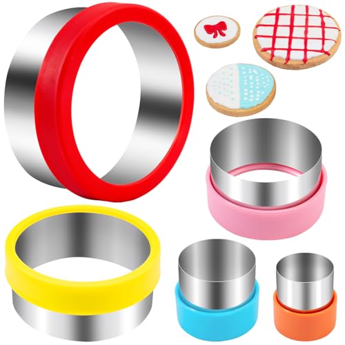 Nifogo Red Yellow 5pcs Round Cookie Cutter Set - Stainless Steel Baking Tools