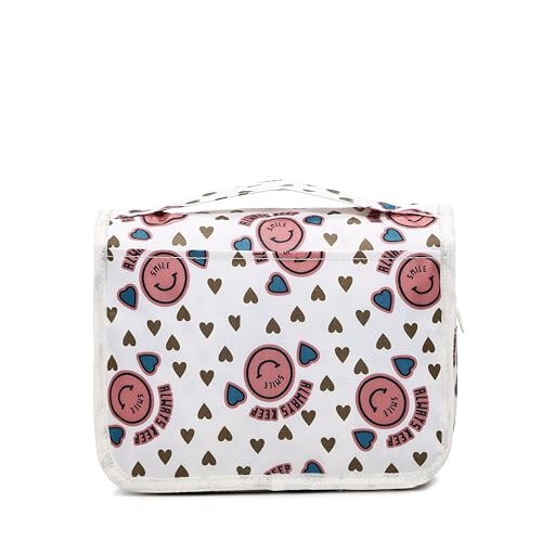 Sechunk Waterproof Hanging Toiletry Bag & Travel Makeup Organizer - Pink Smile