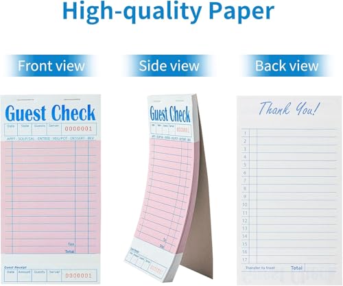 ZPARIK 4 Pack Guest Check Books for Servers - 200 Durable Tickets