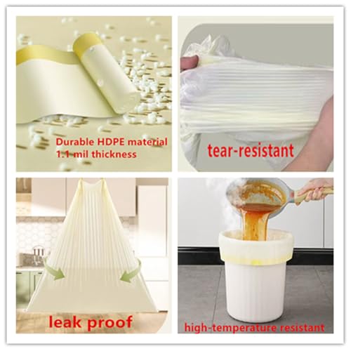 Durable Milky Yellow 4-Gallon Drawstring Trash Bags - 60 Count