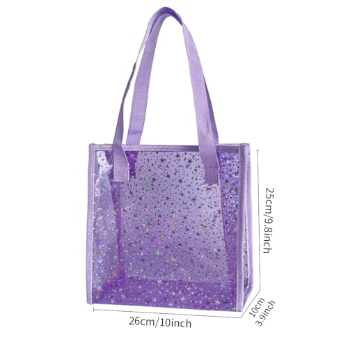 Purple Transparent Tote Bag with Stars Pattern Print