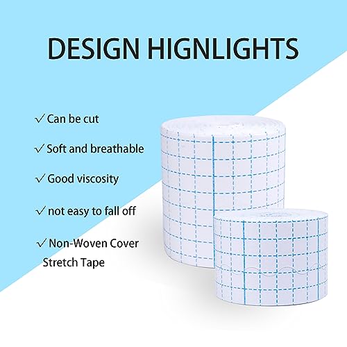 2 Rolls Non-Woven Cover Roll Stretch Tape 10.9 Yard Non-Woven Adhesive Bandages Breathable Bandage Tape(1.96 Inch, 3.14 Inch)
