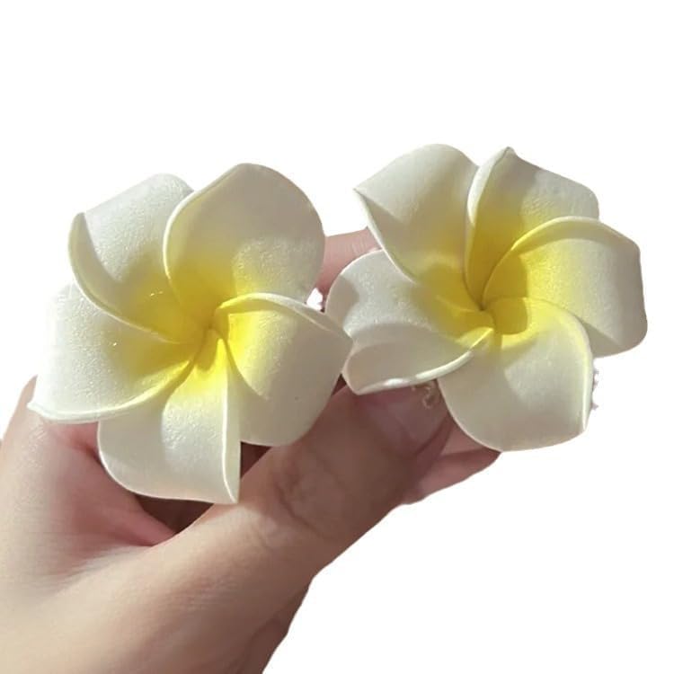 Hawaiian Plumeria Flower Hair Clips Set of 2 White and Pink 7cm