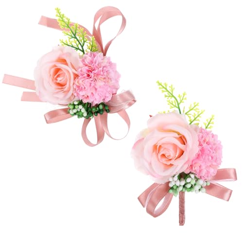 Pink Corsage and Boutonniere Set for Weddings & Proms - 2PCS