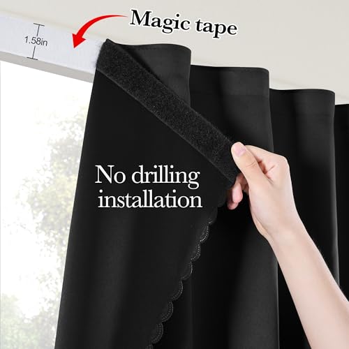 RYB HOME 100% Blackout Curtains 35"W x 48"L - No Drill, Black