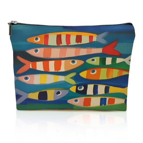 Fish Print Waterproof Makeup Bag & Travel Toiletry Pouch for Women