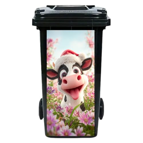 Funny Cow Floral Garbage Can Sticker Decal - 14.57x32.28 in