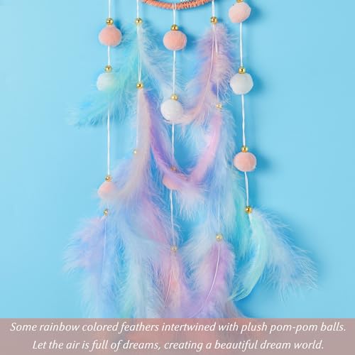 Pretty Jolly Pink Moon Dream Catcher with Crystal Stones Wall Decor