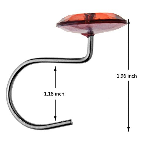 FINROS 12-Piece Red Diamond Crystal Bling Shower Curtain Hooks Rings