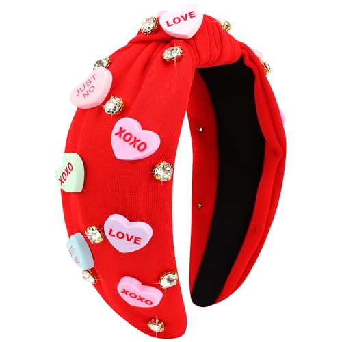 VELSCRUN Valentine Day Pearl Knotted Headband Wide Top Knot Hair Band