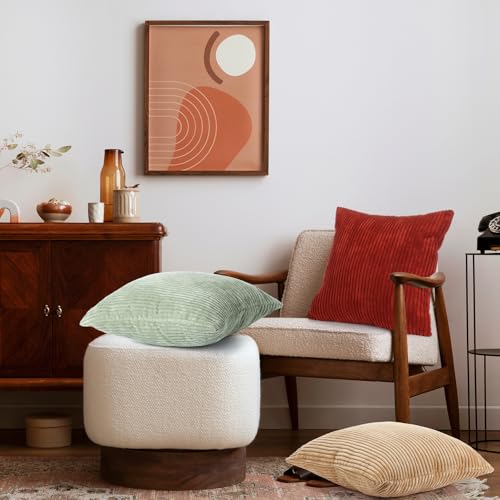 Colingmill 6 Pcs 18x18 Fall Corduroy Pillow Covers - Soft Boho Striped Cushion Covers for Home Decor