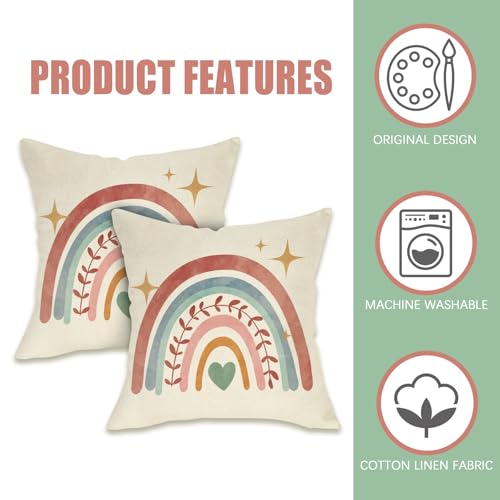 Fahrendom 18x18 Rainbow Watercolor Decorative Throw Pillow Covers Set of 2