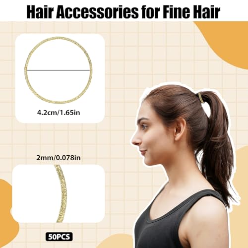 Macuezu 50 PCS Gold Hair Ties - No Damage Elastic Shiny Ponytail Holders