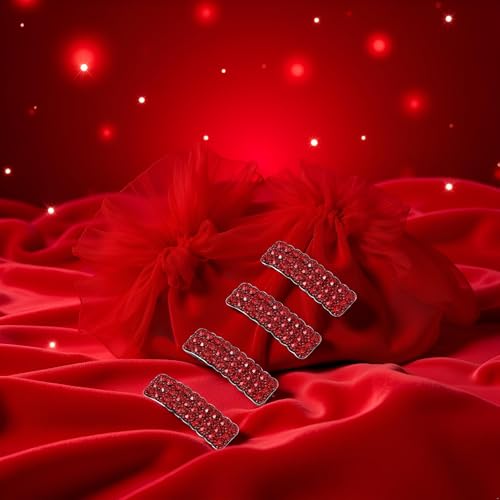 Zhuluck Red Rhinestone Snap Hair Clips Luxury Rectangular Barrette 4-Pack