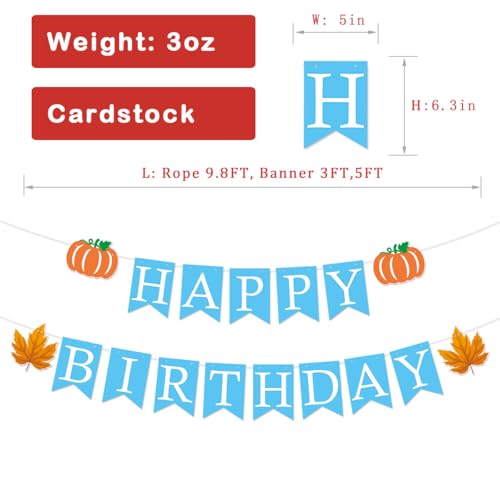 ANFEST Pre-Strung Blue Birthday Banner with Autumn Leaves and Pumpkins