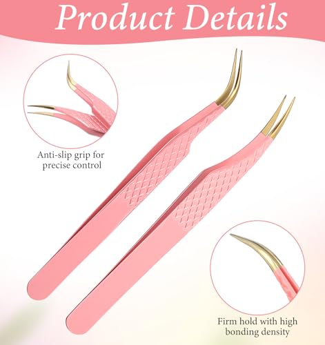 Lash Extension Tweezers Set - 2PCS Stainless Steel Precision Curved Eyelash Tweezers for Salon & Home