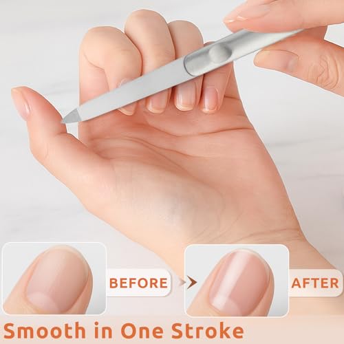 Ceemiaa 3PCS Stainless Steel Diamond Nail Files, Double-Sided Metal Files with Anti-Slip Grip